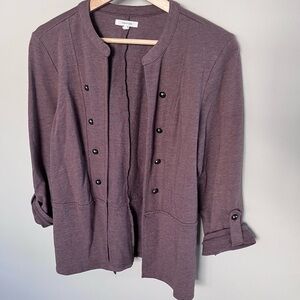 Maurices Mauve Brown Knit Jacket Collarless Button Trim Rolled Sleeve Blazer